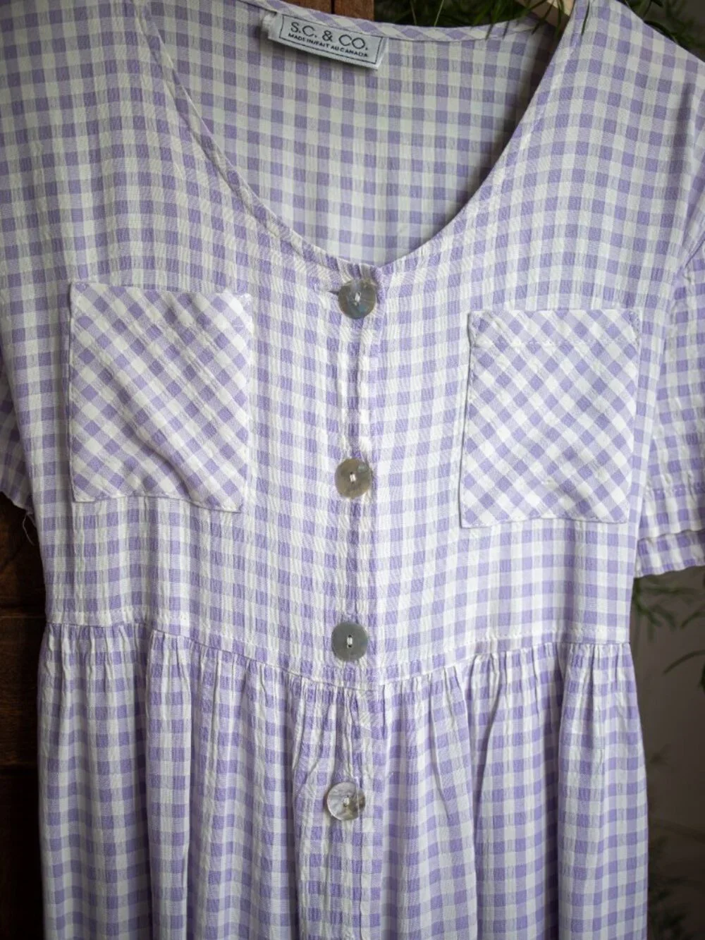 Vintage Lilac Gingham Maxi Dress Made in Canada - Picture 7 of 7